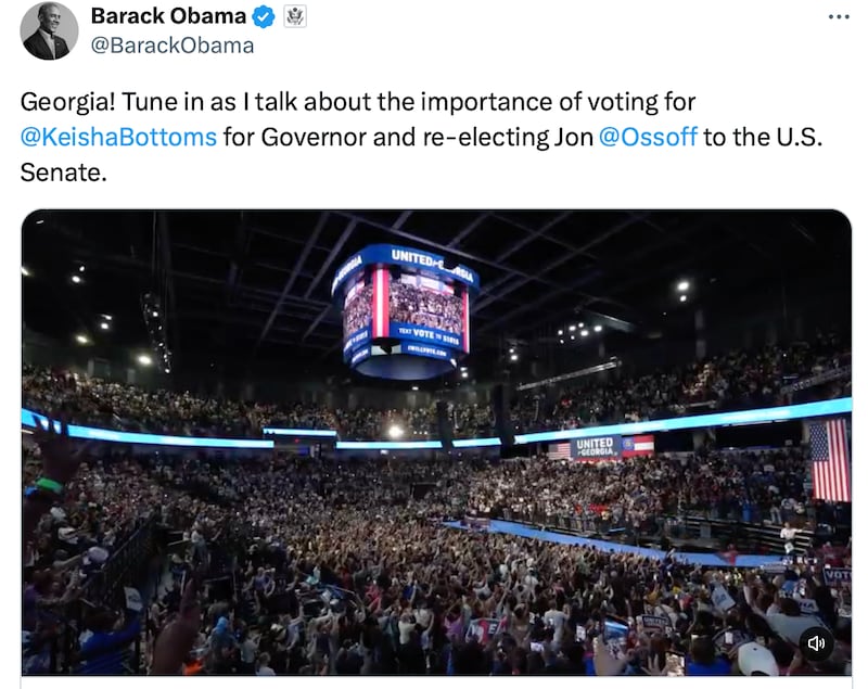 Barack Obama shared a live feed from a venue in Georgia.