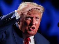 Former President and Republican candidate Donald Trump makes a keynote speech at a Republican fundraising dinner in Columbia, South Carolina.