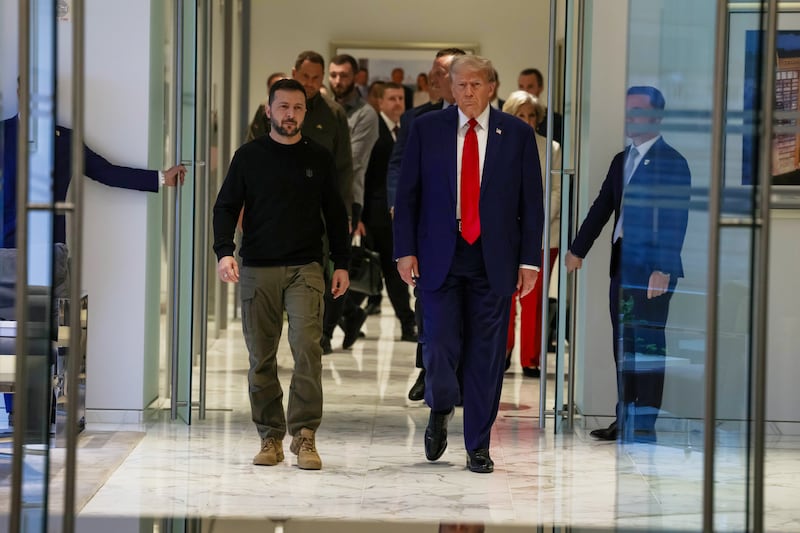 Ukrainian President Volodymyr Zelensky and U.S. President Donald Trump, gather for a meeting on September 27, 2024 in New York City.