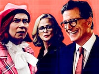 Carrie Preston, Amy Sedaris and Stephen Colbert in 'Elsbeth'