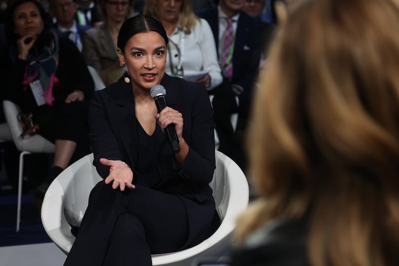 MUNICH, GERMANY - FEBRUARY 13: Alexandria Ocasio-Cortez, U.S. representative for New York's 14th congressional district, speaks at a Townhall panel on populism at the 62nd Munich Security Conference on February 13, 2026 in Munich, Germany. The conference, which brings together government leaders, security experts and defence ministers, is taking place at a time when the traditional western political and military alliance is facing rupture due to the policies of U.S. President Donald Trump. (Photo by Sean Gallup/Getty Images)