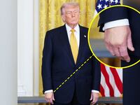 President Donald Trump stands by during a military mothers celebration in the East Room of the White House on May 6, 2026 in Washington, DC. President Trump and the first lady honored America's military mothers at the event ahead of Mother's Day.