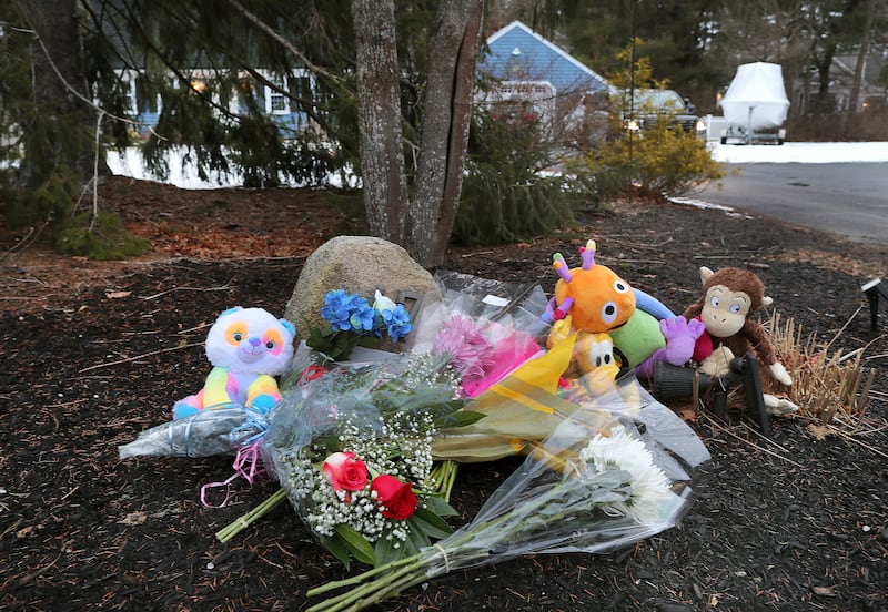 A makeshift memorial at Lindsay Clark’s home.