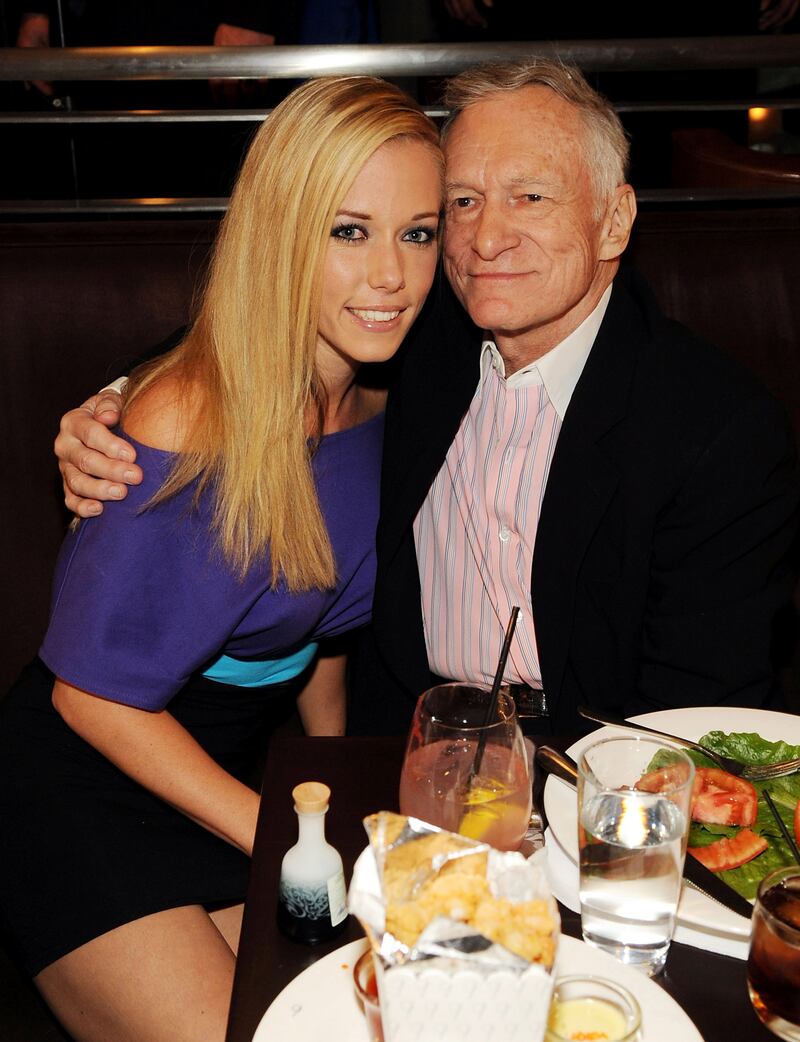 Kendra Wilkinson and Hugh Hefner at Hefner's 83rd birthday dinner at Nine Steakhouse in Las Vegas in 2009.