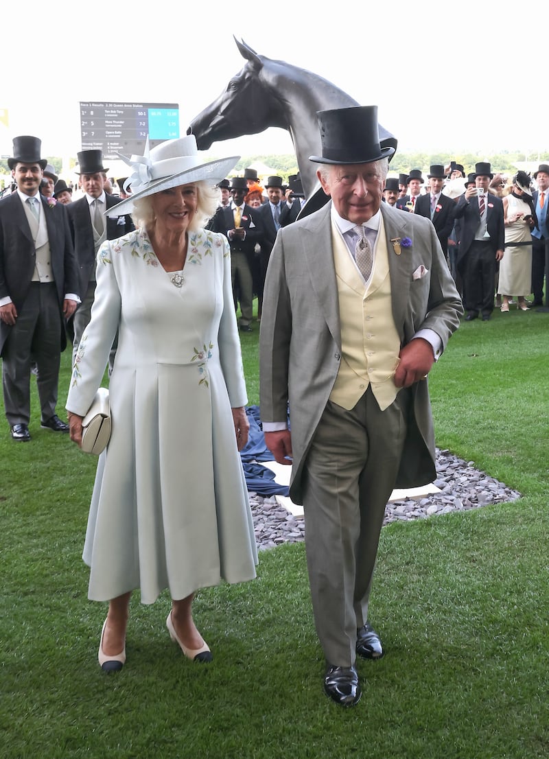 Queen Camilla opted for a light blue dress for the first day of the 2026 Royal Ascot on June 16, 2026.