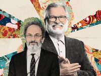Photo illustration of Robert Smigel and Drew Carey
