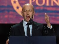 White House Deputy Chief of Staff Stephen Miller speaks during the memorial Charlie Kirk at State Farm Stadium on September 21, 2025 in Glendale, Arizona.