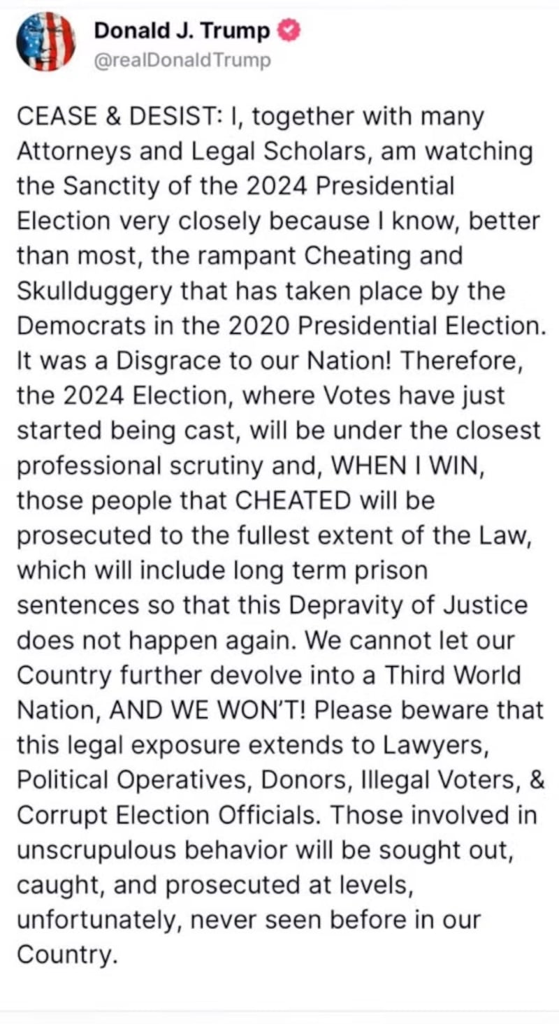 A post from Donald Trump’s Truth Social.