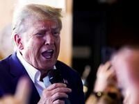 Republican presidential candidate and former U.S. President Donald Trump speaks as he campaigns at the Iowa State Fair in Des Moines, Iowa.