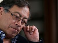 A picture of Colombia President Gustavo Petro, whose son Nicolás Petro has been arrested for money laundering and illicit enrichment for allegedly pocketing money from convicted drug traffickers.