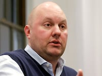 Marc Andreessen speaks during an interview in San Francisco, California on February 24, 2011. (