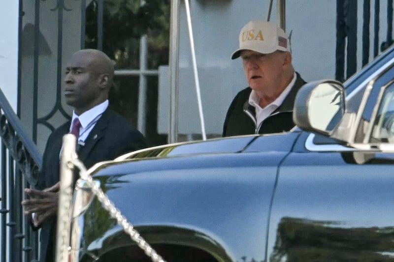 US President Donald Trump exits the White House and walks to his motorcade, en route to the Trump National Golf Club on September 1, 2025, in Washington, DC.