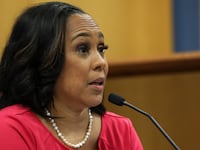 A photo of Fulton County DA Fani Willis, as she testifies in court.