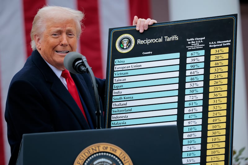 President Donald Trump holds up a chart of "reciprocal tariffs".