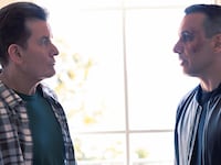 A photo including Charlie Sheen and Sebastian Maniscalco in the show Bookie on Max