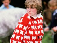 Diana, Princess of Wales (1961 - 1997) wearing 'Black sheep' wool jumper by Warm and Wonderful (Muir & Osborne) to Windsor Polo, June 1981.