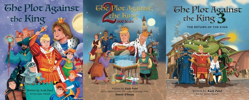 The covers of the Plot Against the King trilogy of children's books by Kash Patel.