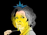 Susie Wiles as an Ice Queen holding a match illuminating her face