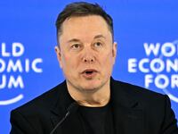 CEO of SpaceX and Tesla, South African-Canadian-US businessman Elon Musk speaks during the World Economic Forum (WEF) annual meeting in Davos on January 22, 2026. The World Economic Forum takes place in Davos from January 19 to January 23, 2026. (Photo by Fabrice COFFRINI / AFP via Getty Images)