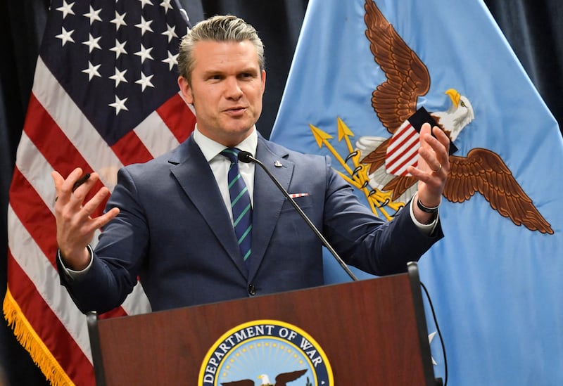 US Secretary of Defense Pete Hegseth speaks during a press conference at US Central Command