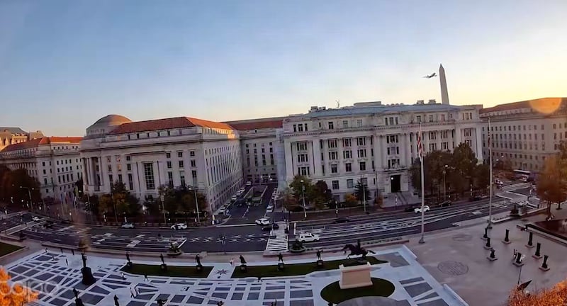 Council of D.C. post footage of a military plane flying over Washington.