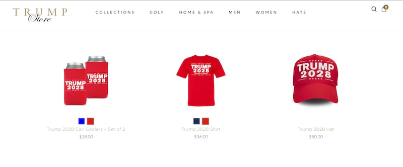 “Trump 2028” gear is featured prominently on the Trump Organization’s online store.