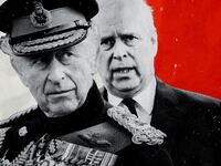 An illustration including photos of Prince Andrew and King Charles