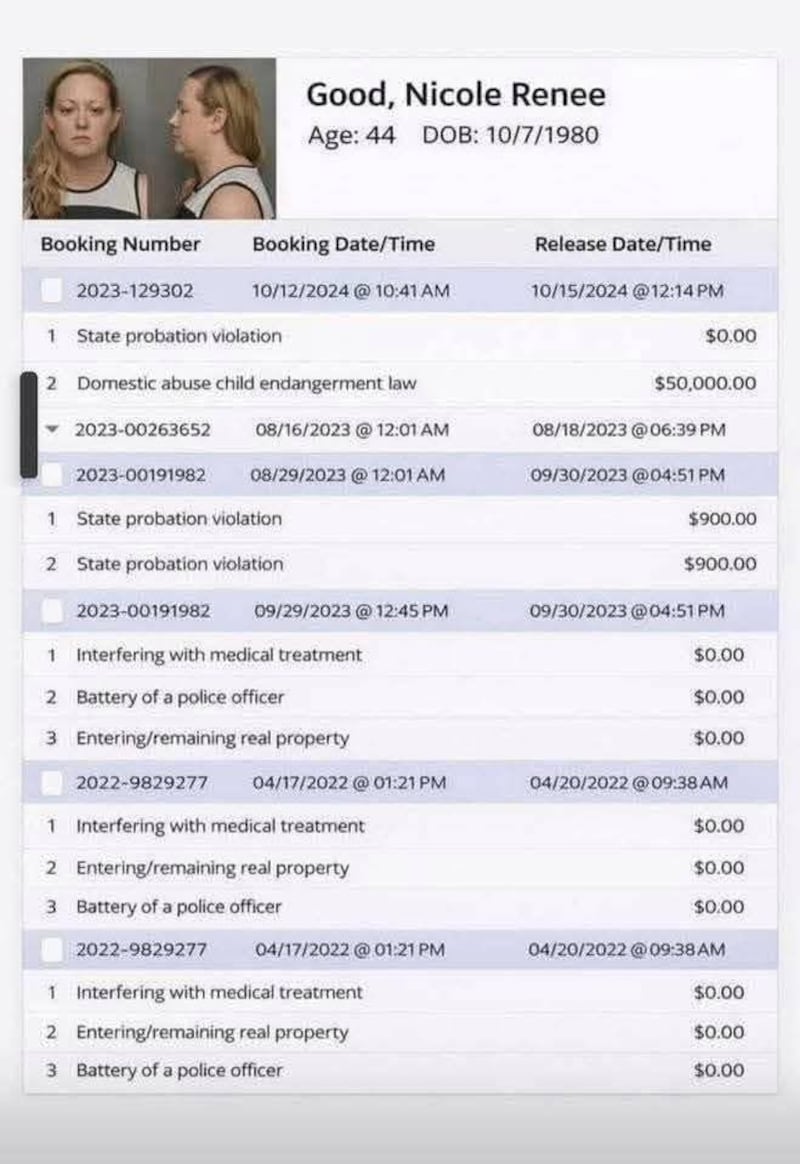 A fake screenshot, complete with incorrectly listing Renee Nicole Good’s age as 40, went viral on social media. In reality, she had no criminal record.