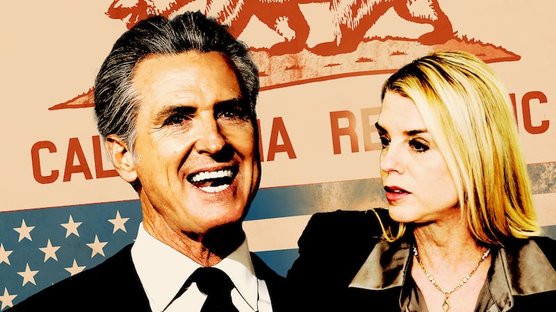 Gavin Newsom, Pam Bondi and the outcome of the Prop 50 vote.