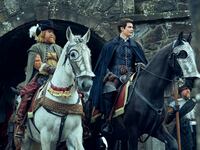 King James played by Tony Curran and George Villiers played by Nicholas Galitzine in Episode 4 of Mary & George.