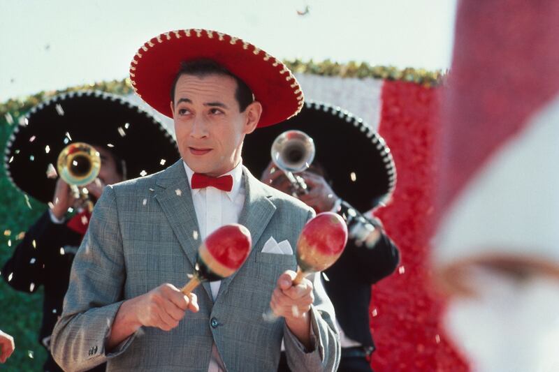production still image of Paul Reubens in a scene from Pee-wee's Big Adventure.