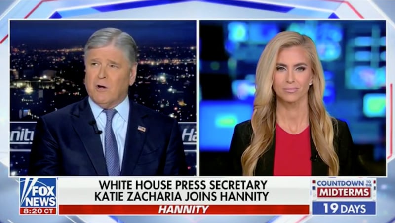 Sean Hannity interviews Katie Zacharia on Fox News.