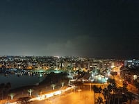 Aerial view at night of Marina Del Rey, Los Angeles, California, October 27, 2019.