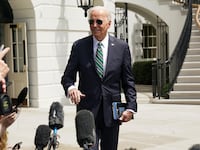 Joe Biden talking to reporters before leaving for New Orleans.