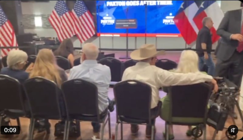 Empty chairs at a Paxton event in San Angelo, Texas.