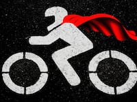 An illustration including a photo of a symbol of a Cyclist on their Bicycle wearing a Cape.