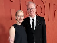 WEST HOLLYWOOD, CALIFORNIA - SEPTEMBER 15: (L-R) Carrie Coon and Tracy Letts attend the HBO & Max Post-Emmy Reception at San Vicente Bungalows on September 15, 2024 in West Hollywood, California.