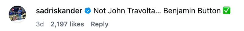 One commenter compared John Travolta to Benjamin Button, a fictional character who ages backward.