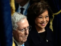 Senator Mitch McConnell (R-KY)and wife Elaine Chao arrive before the inauguration ceremony where Donald Trump is sworn in as the 47th US President in the US Capitol Rotunda in Washington, DC, on January 20, 2025. (Photo by Julia Demaree Nikhinson / AFP via Getty Images)