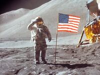 photo of american astronaut on the moon wilbur ross moon landing space force donald trump jim bridenstine china lunar mining russia