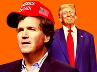 A photo illustration of Tucker Carlson and Donald Trump.