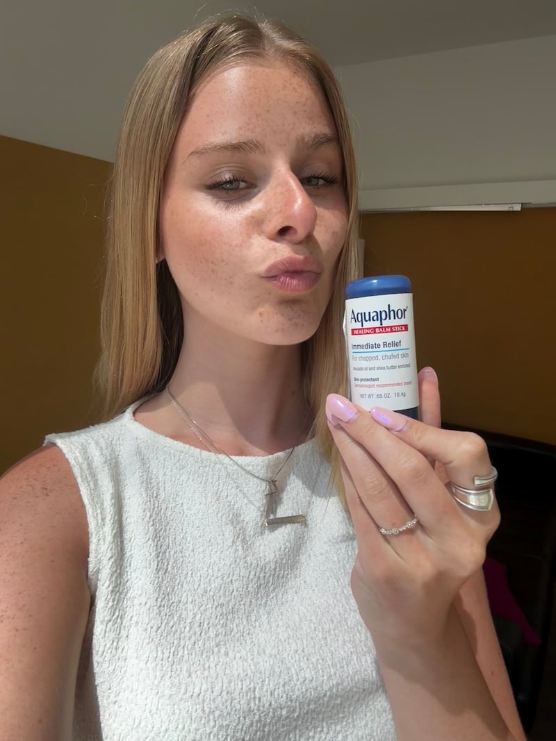 writer Nealy Simms with her favorite beauty product, Aquaphor Healing Ointment