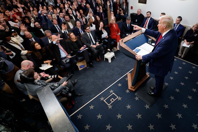 Donald Trump delivers a White House press briefing.