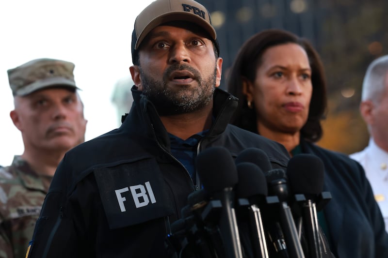 FBI Director Kash Patel, joined by Washington, DC Mayor Muriel Bowser, speaks to the media following the shooting of two National Guard soldiers on November 26, 2025 in Washington, DC.