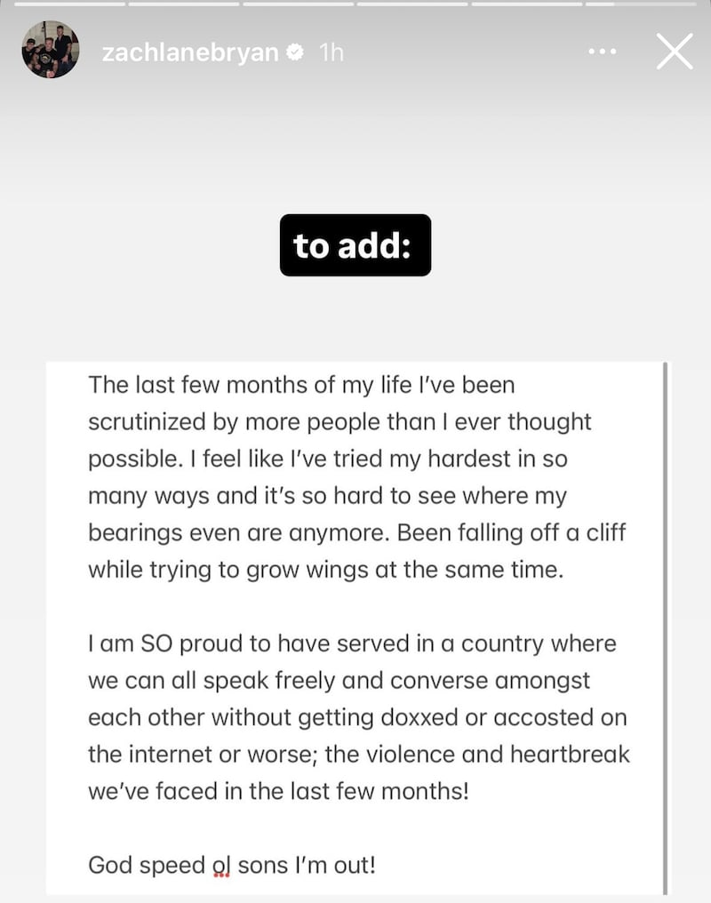 Zach Bryan posts on Instagram.