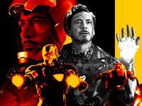 A photo illustration made of up of multiple photos of Robert Downy Jr. as Iron Man