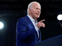 Joe Biden speaks on stage at a rally in North Carolina.