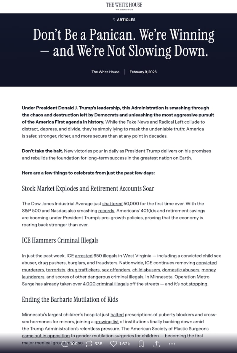 Trump shared a three-week-old White House press release urging Americans not to panic.