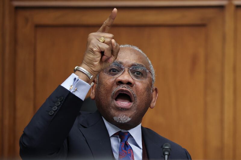 Rep. Gregory Meeks (D-NY) shouts over U.S. Treasury Secretary Scott Bessent during Bessent's testimony before the House Financial Services Committee in the Rayburn House Office Building February 4, 2026 in Washington, DC. Bessent testified on "The Annual Report of the Financial Stability Oversight Council."