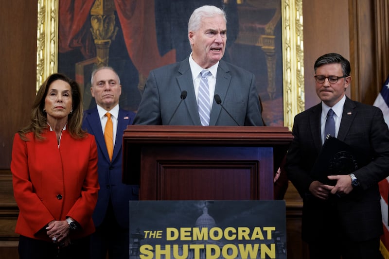 House Majority Whip Tom Emmer (R-MN) speaks during a news conference with House Republican leadership on November 4, 2025 in Washington, DC.